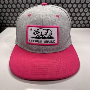 California Republic Hat Cap Snap Back Gra  Pink Womens Bear Adjustable Baseball
